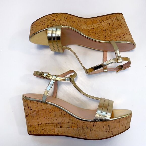 New without box: Kate Spade Tallin Gold Cork Wedge Sandal, Size 11 - Picture 2 of 9